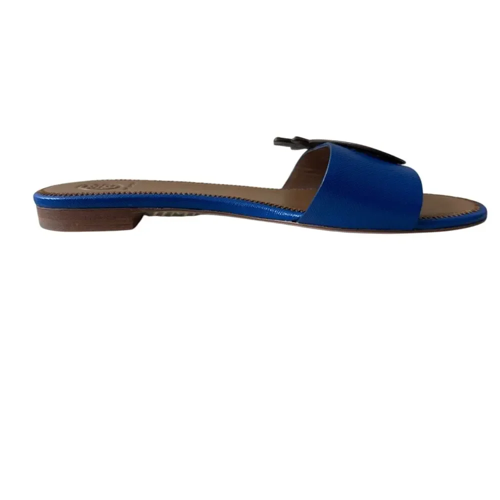 Tory Burch‎ Pineapple Accent Slide Sandals Blue Size 7